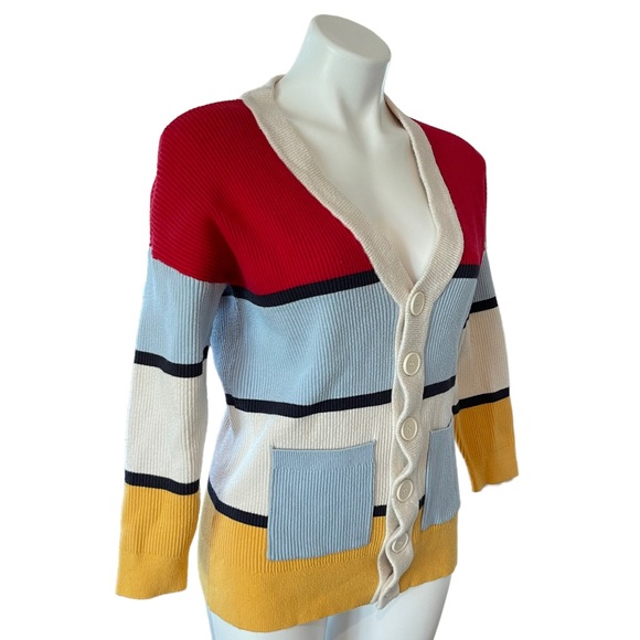 ModCloth Multi-Color Striped Ribbed Button Up Sweater - Picture 3 of 10